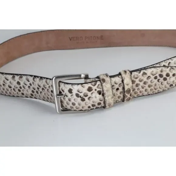 Vintage Snakeskin Leather Belt Gray White Ornate Silver Buckle Boho Exotic Sz 34 - Picture 14 of 16
